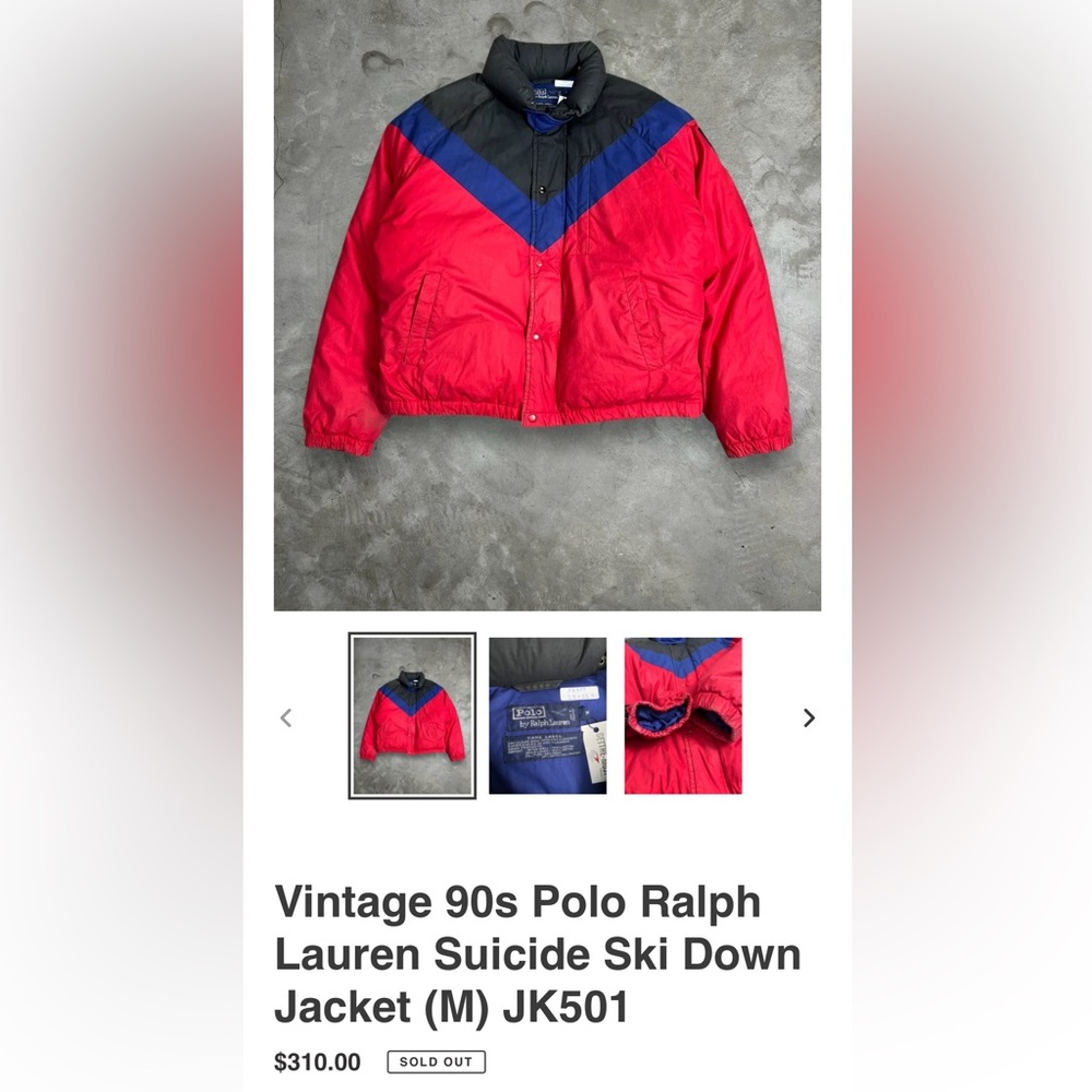 Vintage 80s 90s POLO Ralph Lauren Suicide Ski Down Puffer Jacket XL 100% COTTON - Picture 16 of 16